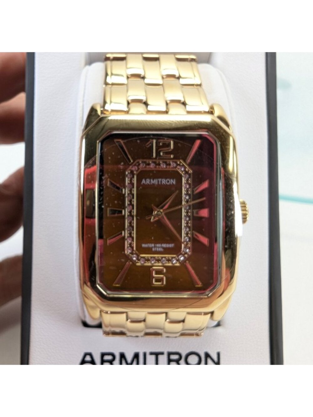 Armitron 30mm Men's Genuine Crystal Stainless S. Bracelet Watch Gold NWB